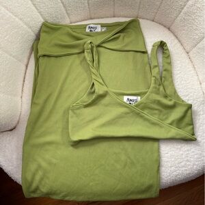 Princess Polly Olive Green Ribbed Bandeau Set with Skirt in Size 4